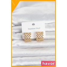 Havor Motif Desenli Halka Küpe 316L Paslanmaz Çelik Altın Rengi