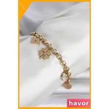 Havor Paslanmaz Çelik Gold Charm Kadın Bileklik 316L