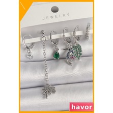 Havor Zirkon Taşlı Ağaç Figürlü Kadın Küpe Seti Pirinç Malzeme