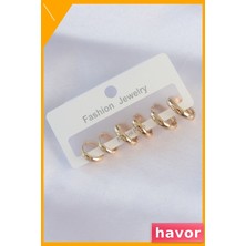 Havor Oval Bombeli Pirinç Küpe Seti Altın Rengi
