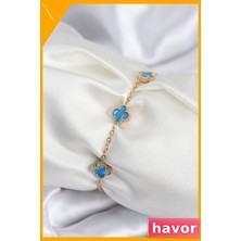 Havor Buz Mavisi Yonca Desenli Kadın Bilekliği