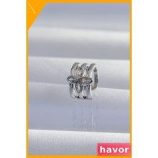 Havor Pirinç Yonca Desenli Kulak Üstü Küpe Tekli