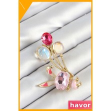 Havor Pembe Tavşan Figürlü Zirkon Taşlı Kadın Broş