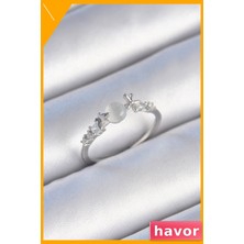 Havor Zirkon Taşlı Beyaz Mineli Kelebek Detaylı Kadın Yüzüğü