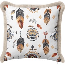 Hanna Home Dekoratif Yastık Kılıfı Etnik Desenli Ev Dekorasyonu Saçaklı Kırlent Kılıfı 43X43 cm