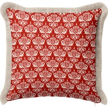 Hanna Home Saçaklı Kırlent Kılıfı Kırmızı Beyaz Desenli Kırlent Kılıfı Koltuk Takımı Aksesuarı 43X43 cm