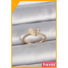 Havor Ayarlanabilir Kalp Desenli Zirkon Taşlı Kadın Yüzüğü