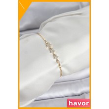Havor Zirkon Taşlı Asansörlü Kadın Bilekliği Altın Renk