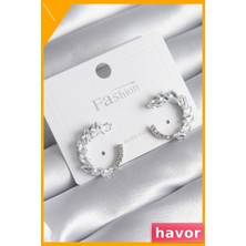 Havor Pirinç Gümüş Renkli Zirkon Taşlı Kadın Küpe