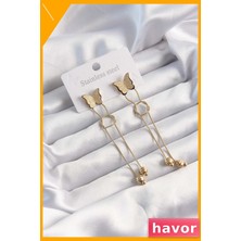 Havor Paslanmaz Çelik Kelebek Desenli Sallantılı Küpe