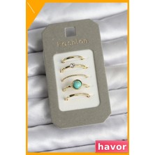 Havor Pirinç Yüzük Seti 5 Parça Altın Tonlu Standart Ölçü