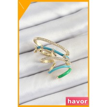 Havor Zirkon Taşlı Pirinç Kıkırdak Küpe Mavi Yeşil Renk