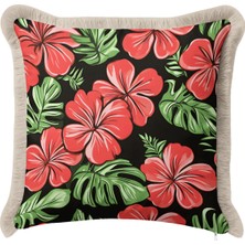 Hanna Home Tropikal Desenli Saçaklı Kırlent Kılıfı Yastık Kılıfı Kanepe Dekorasyonu 43X43 cm