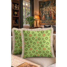 Hanna Home Saçaklı Kırlent Kılıfı Yeşil Kivi Desenli Kırlent Kılıfı Ev Dekorasyonu 43X43 cm