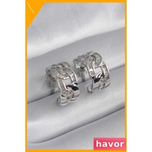Havor Zirkon Taşlı Pirinç Kadın Küpe Gümüş Renk Çivi
