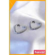 Havor Zirkon Taşlı Kalp Şekilli Kadın Küpe Gümüş Rengi