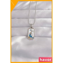 Havor Paslanmaz Çelik Tarot Kolye Kız Figürlü Beyaz Mineli