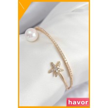 Havor Pirinç Bileklik Zirkon Taşlı Yıldız Inci Desenli