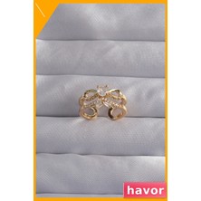 Havor Ayarlanabilir Pirinç Yüzük Çifti Zirkon Taşlı Fiyonk Desen