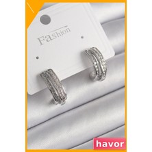 Havor Zirkon Taşlı Pirinç Kadın Küpe Yarım Halka Tasarım