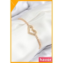 Havor Zirkon Taşlı Kalp Desenli Asansörlü Kadın Bilekliği