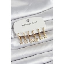 Havor 316L Çelik Gold Renk 6'lı Set Yıldız Model Kadın Küpe