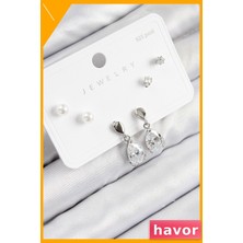 Havor Zirkon Taşlı Sallantılı Damla Model Gümüş Renk Kadın Küpe