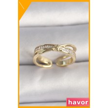 Havor Ayarlanabilir Pirinç Yüzük Zirkon Taşlı Yıldız Desenli