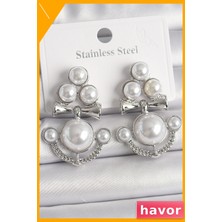 Havor Pirinç Sallantı Incili Çapa Desenli Kadın Küpeleri