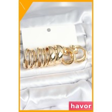 Havor Vintage Pirinç 3 Çift Kadın Küpe Seti Altın Rengi
