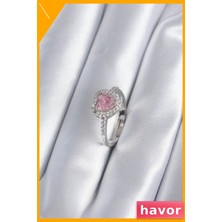 Havor Pembe Zirkon Taşlı Kalp Şeklinde Kadın Yüzüğü Pirinç Malzeme