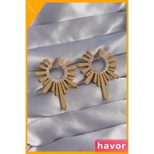 Havor Zirkon Taşlı Güneş Desenli Kararmaz Çelik Küpe