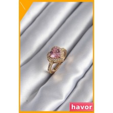 Havor Pembe Zirkon Taşlı Kalp Desenli Kadın Yüzüğü