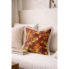 Hanna Home Saçaklı Yastık Kılıfı Sonbahar Temalı Çiçekli Dekoratif Yastık Kılıfı Oturma Odası Kırlenti 43X43 cm