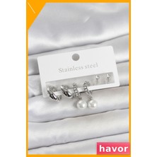 Havor Paslanmaz Çelik Inci Halka Detaylı Kadın Küpe Seti