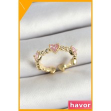 Havor Ayarlanabilir Pirinç Kadın Yüzüğü Zirkon Taşlı Kalp Desen