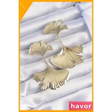 Havor Pirinç Yaprak Desenli Tırtıklı Sallantılı Küpe