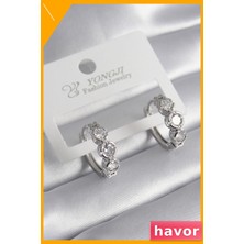 Havor Zirkon Taşlı Kalp Desenli Kadın Küpe Pirinç Malzeme