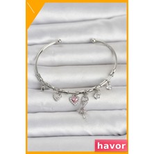 Havor Balerin Detay Charmlı Pirinç Bileklik Gümüş Renk Kadın Takı