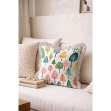 Hanna Home Saçaklı Kırlent Kılıfı Tropikal Çiçek Desenli Yastık Kılıfı Kanepe Dekorasyonu 43X43 cm