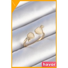 Havor Ayarlanabilir Kalp Desenli Pirinç Kadın Yüzüğü