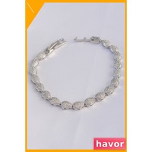 Havor Pirinç Zirkon Taşlı Damla Desenli Bayan Bileklik