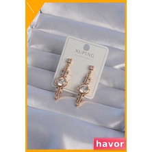 Havor Geometrik Desenli Zirkon Taşlı Sallantılı Küpe