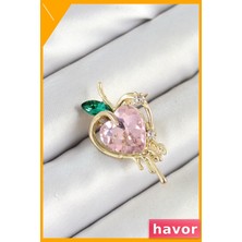 Havor Zirkon Taşlı 3D Eriyen Kalp Desenli Kadın Broşu