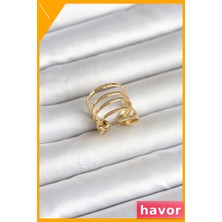 Havor Sıralı Model Ayarlanabilir 316L Çelik Yüzük Gold