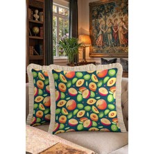 Hanna Home Saçaklı Yastık Kılıfı Kırlent Kılıfı Meyve Desenli Kırlent Kılıfı Kanepe Dekorasyonu 43X43 cm