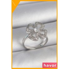 Havor Ayarlanabilir Yonca Desenli Zirkon Taşlı Kadın Yüzüğü