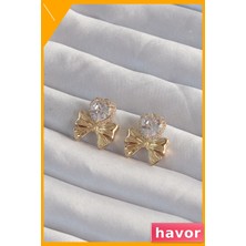 Havor Zirkon Taşlı Kalp Desenli Pirinç Küpe Fiyonk Detaylı