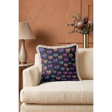 Hanna Home Dekoratif Yastık Kılıfı Düz Parlak Kalpli Ev Dekorasyonu Saçaklı Kırlent Kılıfı 43X43 cm