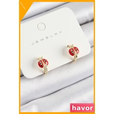 Havor Pirinç Uğur Böceği Desenli Altın Renk Küpe